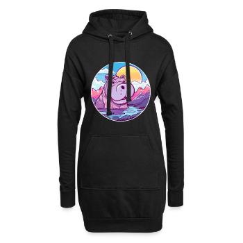 Hippopotame Aquarelle Dessin Animé Kawaii Animal Animal Colorfu - Sweat-shirt à capuche long Femme - noir - Devant