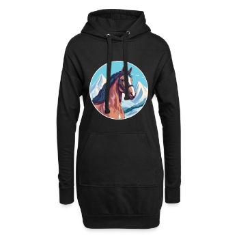 Pferd Aquarell Karikatur Kawaii Haustier Tier Farbefu - Hoodie-Kleid - Schwarz - Vorne