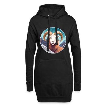 Widder Aquarell Karikatur Kawaii Haustier Tier Bunt - Hoodie-Kleid - Schwarz - Vorne