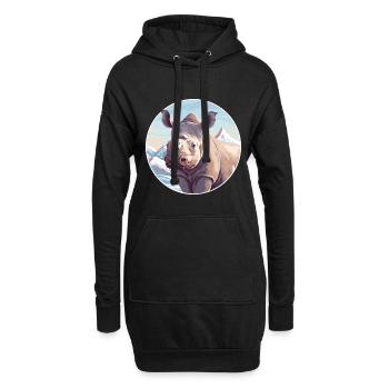 Nashorn Aquarell Karikatur Kawaii Haustier Tier Farbefu - Hoodie-Kleid - Schwarz - Vorne