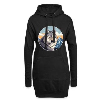 Wolf Aquarell Karikatur Kawaii Haustier Tier Bunt - Hoodie-Kleid - Schwarz - Vorne