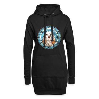 Clumber Spaniel Hund Rasse Buntes Glas Bunt W - Hoodie-Kleid - Schwarz - Vorne