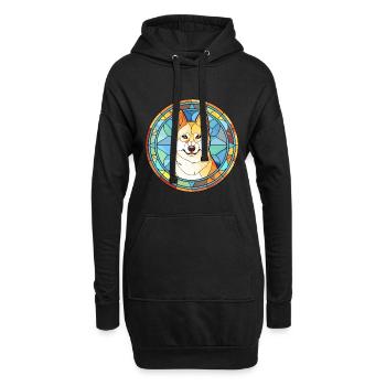 Korean Jindo Dog Breed Stained Glass Colorful Wate - Hoodie Dress - black - Front