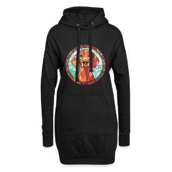 Hongrois Vizsla chien race vitrail coloré - Sweat-shirt à capuche long Femme - noir - Devant