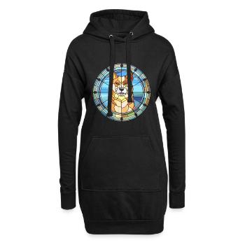 Jindo Dog Breed Stained Glass Colorful Watercolor - Hoodie Dress - black - Front