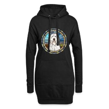 Vieux chien de berger anglais chien race vitrail couleur - Sweat-shirt à capuche long Femme - noir - Devant
