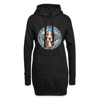 Chien d’arrêt portugais race vitrail Colorfu - Sweat-shirt à capuche long Femme - noir - Devant