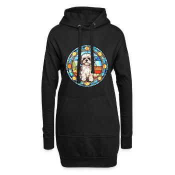 Shih Poo chien race vitrail coloré watercol - Sweat-shirt à capuche long Femme - noir - Devant