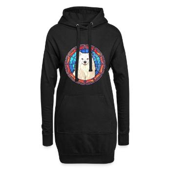 Samoyède chien race vitrail coloré Watercolo - Sweat-shirt à capuche long Femme - noir - Devant
