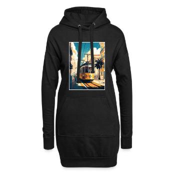 Lisbonne Portugal Tram Vintage voyage affiche WPA Art - Sweat-shirt à capuche long Femme - noir - Devant