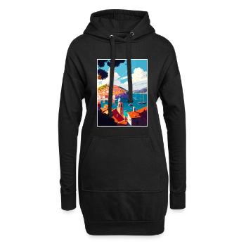 Hvar Croatie île port Vintage voyage affiche - Sweat-shirt à capuche long Femme - noir - Devant