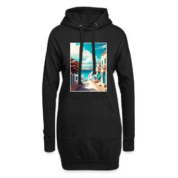 Mykonos Grèce décoration Vintage Travel Poster - Sweat-shirt à capuche long Femme - noir - Devant