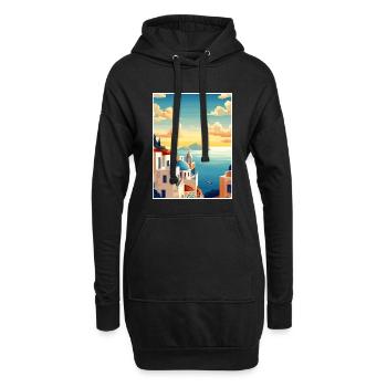Santorin Grèce décoration grec voyage affiche - Sweat-shirt à capuche long Femme - noir - Devant