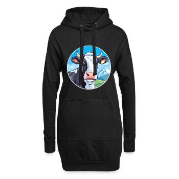 Kuh Aquarell Karikatur Kawaii Haustier Tier Bunt - Hoodie-Kleid - Schwarz - Vorne