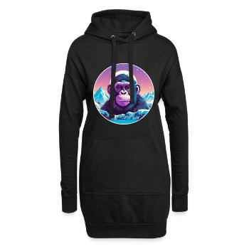 Chimpanzé aquarelle dessin animé kawaii animal de compagnie Co - Sweat-shirt à capuche long Femme - noir - Devant