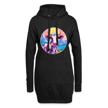 Kuh Aquarell Karikatur Kawaii Haustier Tier Bunt - Hoodie-Kleid - Schwarz - Vorne