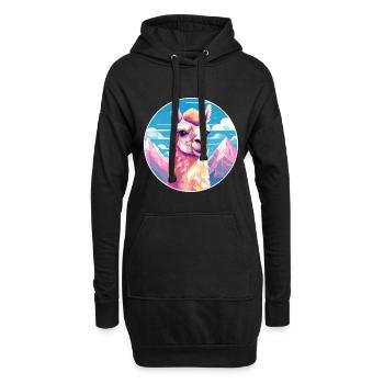 Lama Aquarell Karikatur Kawaii Haustier Tier Farbefu - Hoodie-Kleid - Schwarz - Vorne