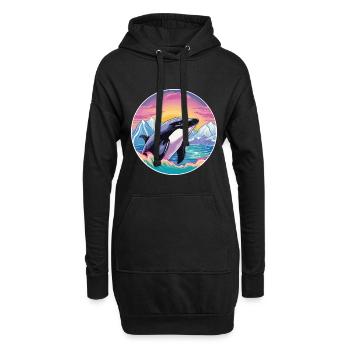 Orca Aquarell Karikatur Kawaii Haustier Tier Bunt - Hoodie-Kleid - Schwarz - Vorne