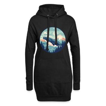 Wal Aquarell Karikatur Kawaii Haustier Tier Farbefu - Hoodie-Kleid - Schwarz - Vorne