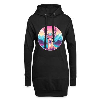 Hirsch Aquarell Karikatur Kawaii Haustier Tier Bunt - Hoodie-Kleid - Schwarz - Vorne