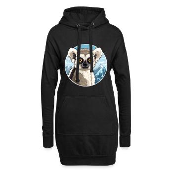 Lémurien Aquarelle Dessin Animé Kawaii Animal Animal Colorfu - Sweat-shirt à capuche long Femme - noir - Devant