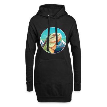 Iguane Aquarelle Dessin Animé Kawaii Animal De Compagnie Colorf - Sweat-shirt à capuche long Femme - noir - Devant