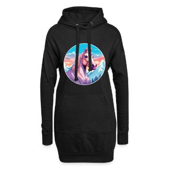 Pferd Aquarell Karikatur Kawaii Haustier Tier Farbefu - Hoodie-Kleid - Schwarz - Vorne