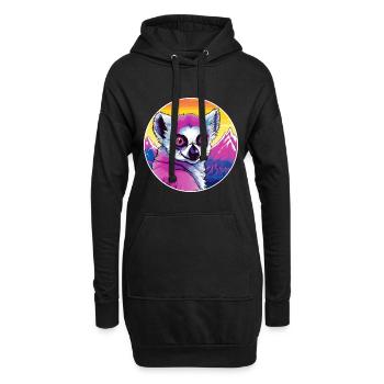 Lémurien Aquarelle Dessin Animé Kawaii Animal Animal Colorfu - Sweat-shirt à capuche long Femme - noir - Devant