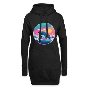 Wal Aquarell Karikatur Kawaii Haustier Tier Farbefu - Hoodie-Kleid - Schwarz - Vorne