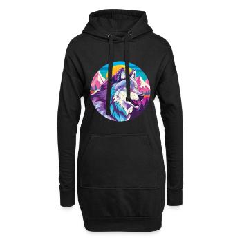 Wolf Aquarell Karikatur Kawaii Haustier Tier Bunt - Hoodie-Kleid - Schwarz - Vorne