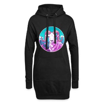 Widder Aquarell Karikatur Kawaii Haustier Tier Bunt - Hoodie-Kleid - Schwarz - Vorne