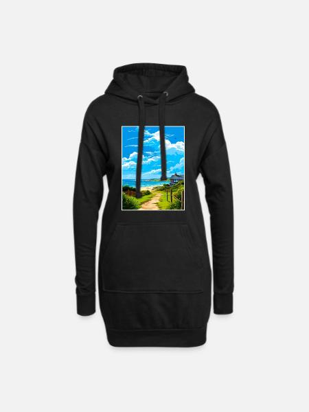 Polzeath Cornwall Vintage Travel Poster Souvenir - Hoodie Dress - black