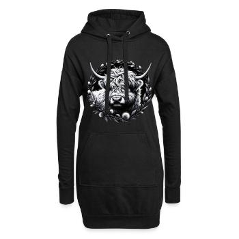 Monochromes Hochlandrind - Hoodie-Kleid - Schwarz - Vorne