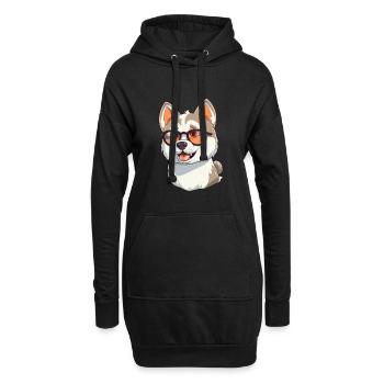 Husky Chien Race Aquarelle Dessin Animé Kawaii Lunettes - Sweat-shirt à capuche long Femme - noir - Devant