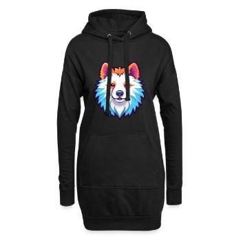 Amerikanische Eskimo-Hunderasse Aquarell-Karikatur Kawai - Hoodie-Kleid - Schwarz - Vorne