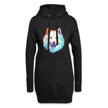 Samoyède chien race aquarelle dessin animé Kawaii Colorf - Sweat-shirt à capuche long Femme - noir - Devant
