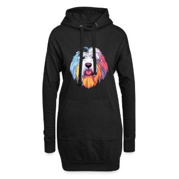Vieux chien de berger anglais chien race aquarelle dessin animé - Sweat-shirt à capuche long Femme - noir - Devant
