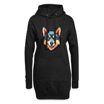 Alaska Klee Kai chien race aquarelle dessin animé Kawa - Sweat-shirt à capuche long Femme - noir - Devant