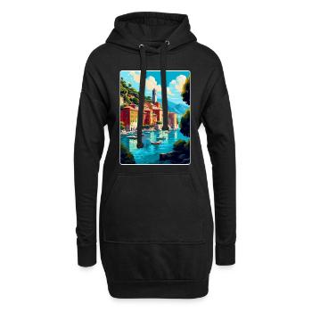 Portofino Italie Affiche de voyage vintage Souvenir WPA - Sweat-shirt à capuche long Femme - noir - Devant