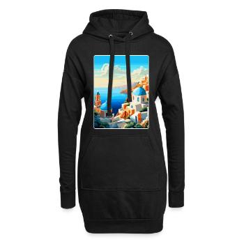 Santorin Grèce Affiche de voyage vintage souvenir - Sweat-shirt à capuche long Femme - noir - Devant