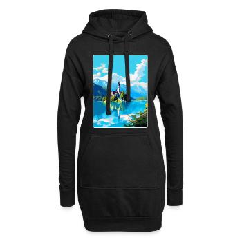 Lac de Bled, Slovénie, Affiche de voyage vintage, Souvenir - Sweat-shirt à capuche long Femme - noir - Devant