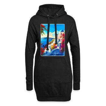 Santorin Grèce Affiche de voyage vintage souvenir - Sweat-shirt à capuche long Femme - noir - Devant