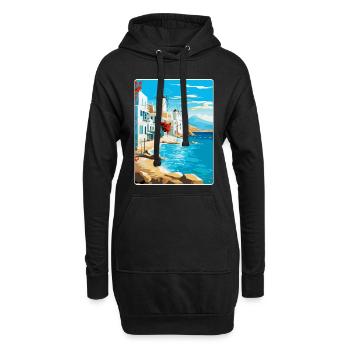 Mykonos Grèce Affiche de voyage vintage Souvenir WPA - Sweat-shirt à capuche long Femme - noir - Devant