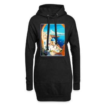 Santorin Grèce Affiche de voyage vintage souvenir - Sweat-shirt à capuche long Femme - noir - Devant