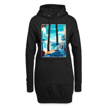 Mykonos Grèce Affiche de voyage vintage Souvenir WPA - Sweat-shirt à capuche long Femme - noir - Devant