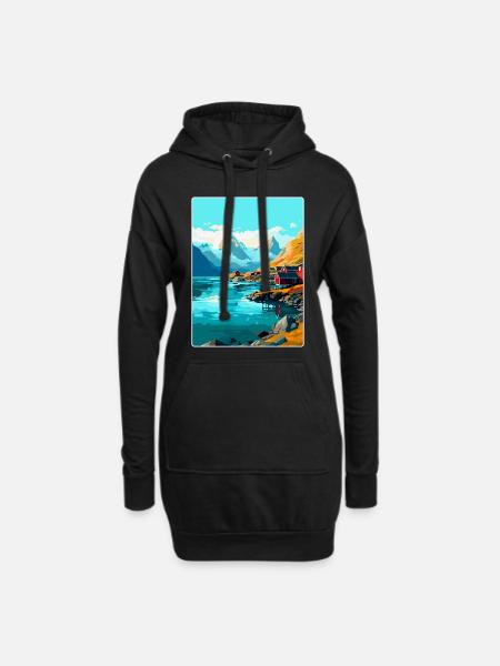 Lofoten Norwegen Vintage Reiseposter WPA - Hoodie-Kleid - Schwarz