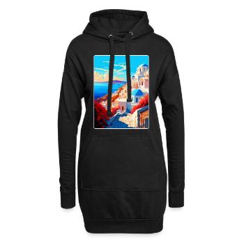 Santorin Grèce Affiche de voyage vintage souvenir - Sweat-shirt à capuche long Femme - noir - Devant