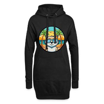 Katze Lustige Cartoon Sommer Strand Sonnenbrille Aufkleber - Hoodie-Kleid - Schwarz - Vorne