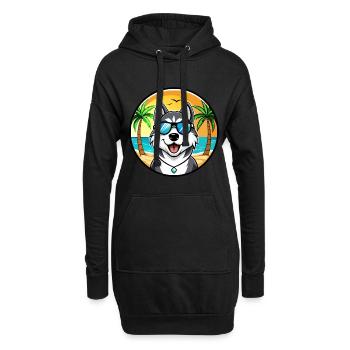 Husky Dog Drôle Dessin Animé Plage Lunettes De Soleil - Sweat-shirt à capuche long Femme - noir - Devant