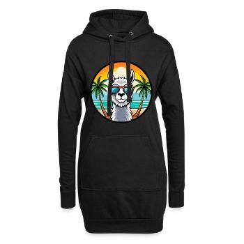 Lama Drôle Dessin Animé Plage D’été Lunettes De Soleil Cool - Sweat-shirt à capuche long Femme - noir - Devant